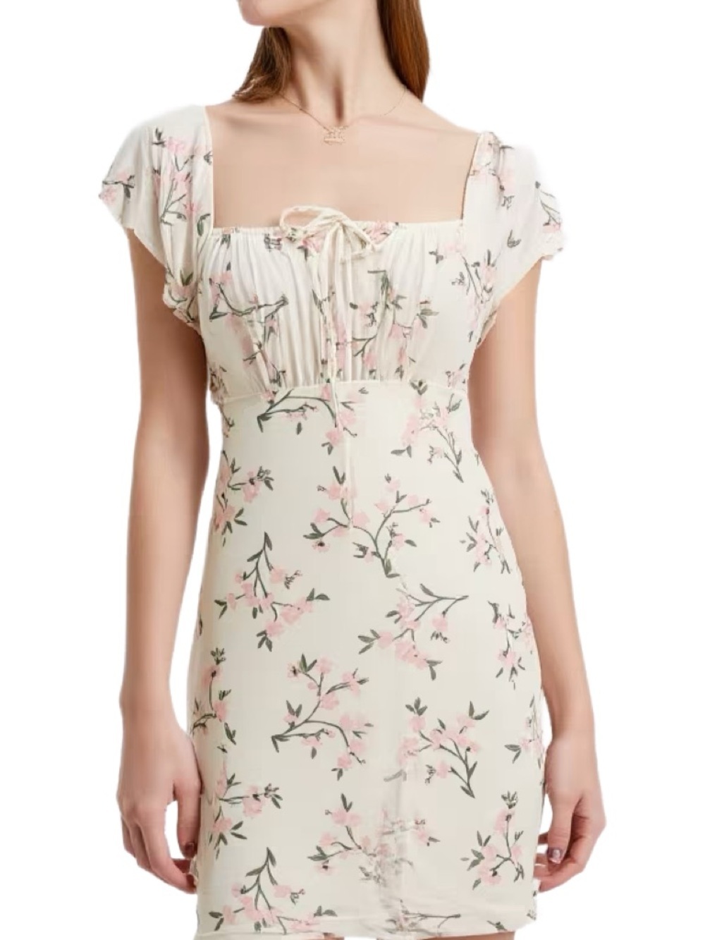 Hollister Ditsy Milk Maid Babydoll Mini Dress in Cream & Pink Size XS